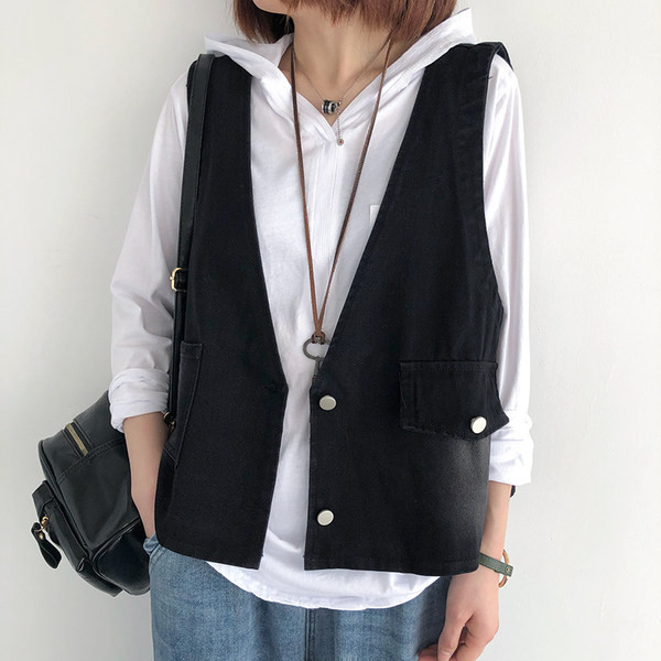 Γυναικείο casual τζιν γιλέκο με ντεκολτέ 