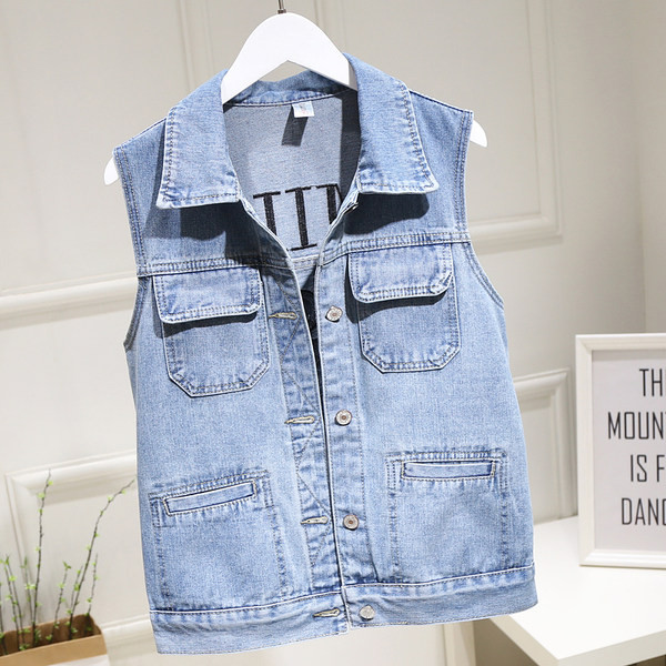 Ženski traper prsluk s džepovima i gumbima - u plavoj boji