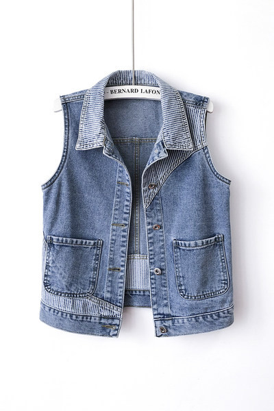 Γυναικείο γιλέκο τζιν με τσέπες και μέγεθος έως 5XL