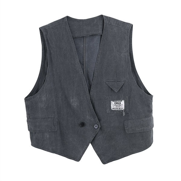 Ženski prsluk s gumbima u plavoj i sivoj boji