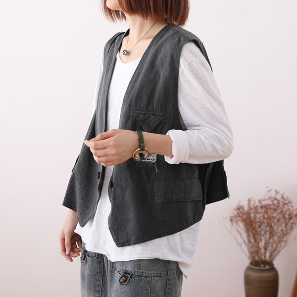 Ženski prsluk s gumbima u plavoj i sivoj boji