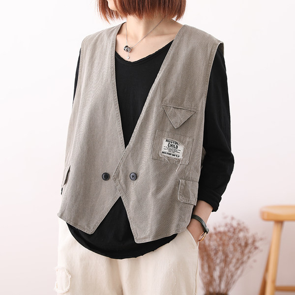 Ženski prsluk s gumbima u plavoj i sivoj boji