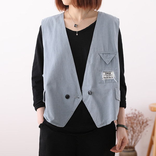 Ženski prsluk s gumbima u plavoj i sivoj boji