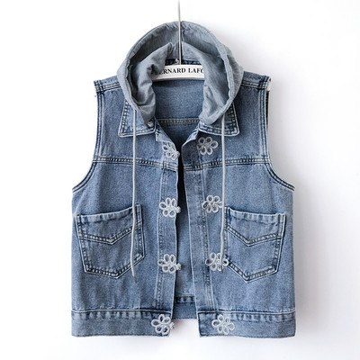 Proljetni ženski traper prsluk s kapuljačom