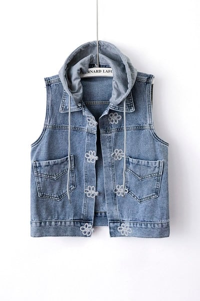 Proljetni ženski traper prsluk s kapuljačom