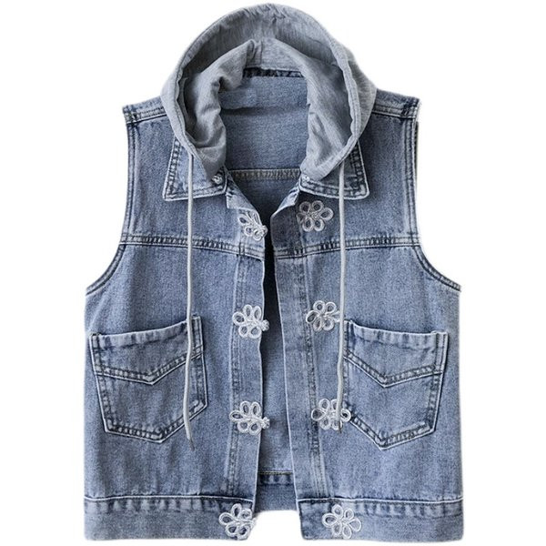 Proljetni ženski traper prsluk s kapuljačom