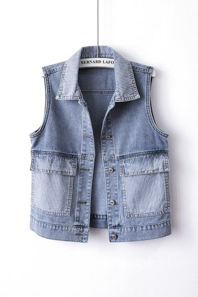 Ženski traper prsluk sa prugastim ovratnikom