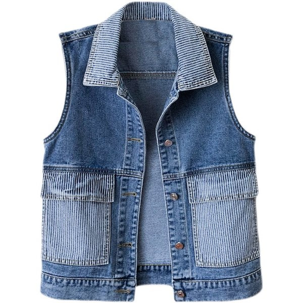 Ženski traper prsluk sa prugastim ovratnikom