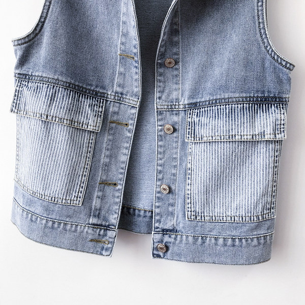 Ženski traper prsluk sa prugastim ovratnikom