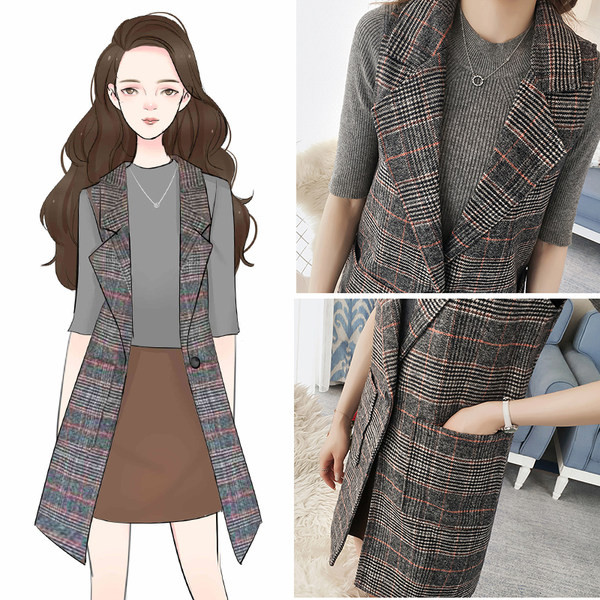 Γιλέκο άνοιξη-φθινόπωρο καρό με κουμπί για γυναίκες