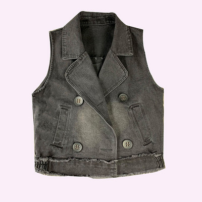 Γυναικείο γιλέκο τζιν με απλικέ μπλε και μαύρο χρώμα