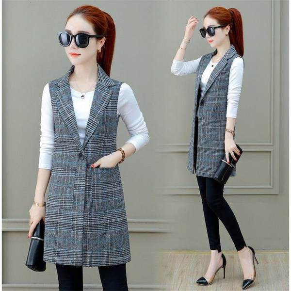 Σλιμ μοντέλο καρό γιλέκο με τσέπες