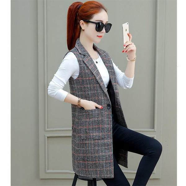 Σλιμ μοντέλο καρό γιλέκο με τσέπες