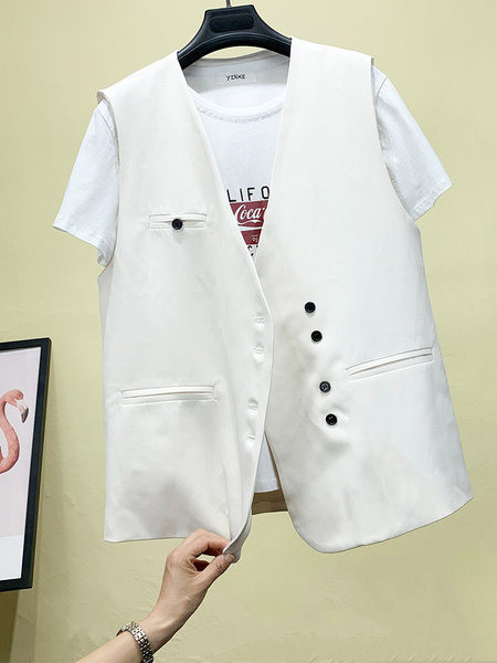 Γυναικείο μοντέρνο γιλέκο με κουμπιά και λαιμόκοψη