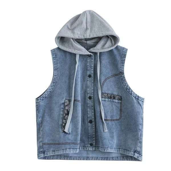 Γυναικείο κοντό γιλέκο με κουκούλα και κορδόνια