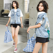 Ženski traper prsluk s vezom i džepovima