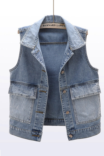 Γυναικείο γιλέκο τζιν με κλασικό κολάρο και κουμπιά