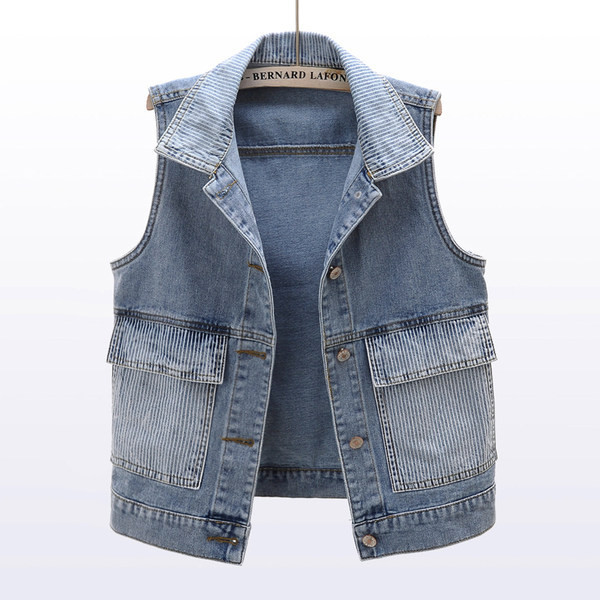 Γυναικείο γιλέκο τζιν με κλασικό κολάρο και κουμπιά