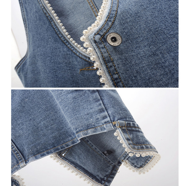 Γυναικείο γιλέκο casual με πέρλες  σε μπλε χρώμα