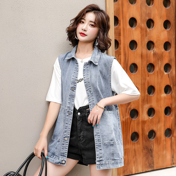 Ženski dugi prsluk s aplikacijom i kamenčićima na leđima