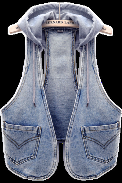 Γυναικείο γιλέκο τζιν με κουκούλα σε μπλε χρώμα