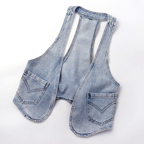 Γυναικείο γιλέκο τζιν με κουκούλα σε μπλε χρώμα