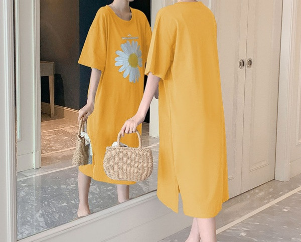 Casual μακρύ φόρεμα με απλικέ και οβάλ λαιμόκοψη για εγκύους