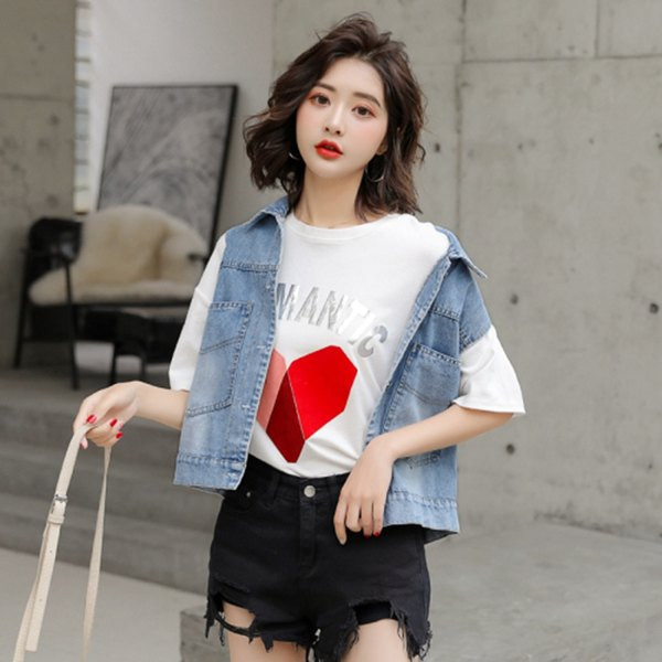 Ženski traper prsluk s aplikacijom na leđima