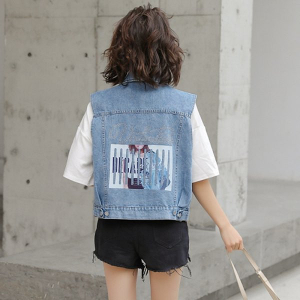 Ženski traper prsluk s aplikacijom na leđima