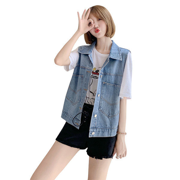 Κοντό γιλέκο τζιν με κουμπιά για γυναίκες
