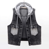 Γυναικείο γιλέκο τζιν με κορδόνια σε μαύρο χρώμα