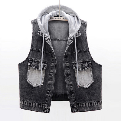 Γυναικείο γιλέκο τζιν με κορδόνια σε μαύρο χρώμα