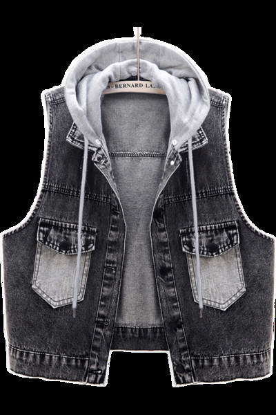 Γυναικείο γιλέκο τζιν με κορδόνια σε μαύρο χρώμα