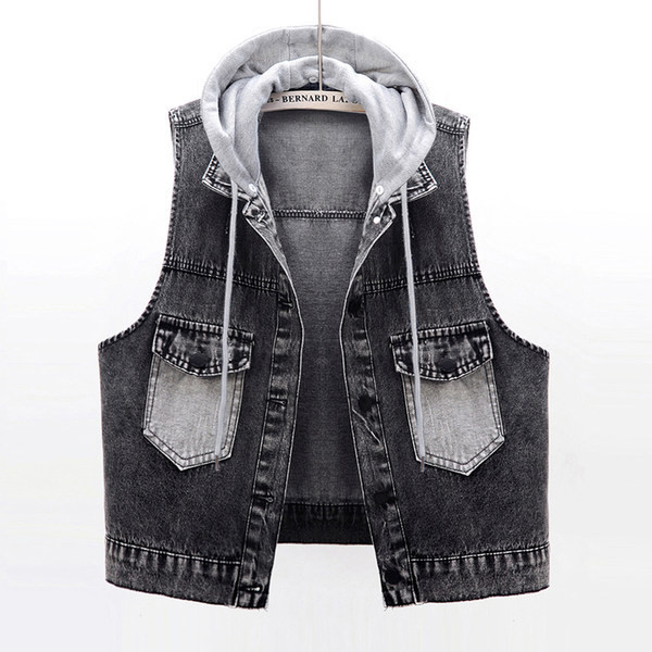 Γυναικείο γιλέκο τζιν με κορδόνια σε μαύρο χρώμα