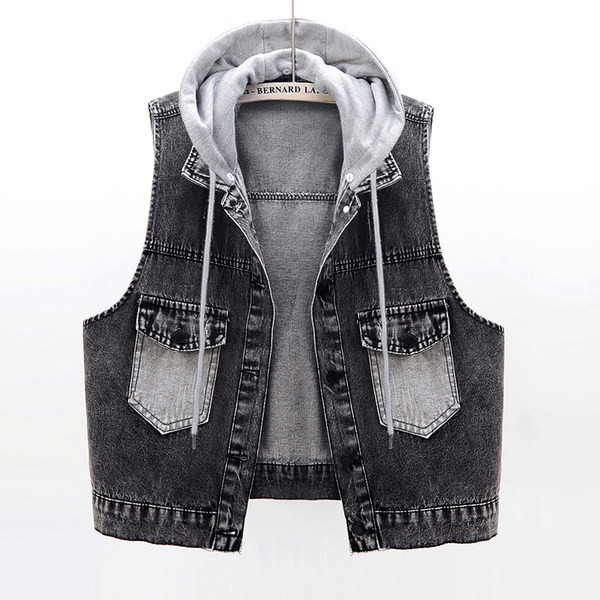 Γυναικείο γιλέκο τζιν με κορδόνια σε μαύρο χρώμα