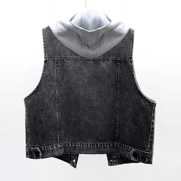 Γυναικείο γιλέκο τζιν με κορδόνια σε μαύρο χρώμα