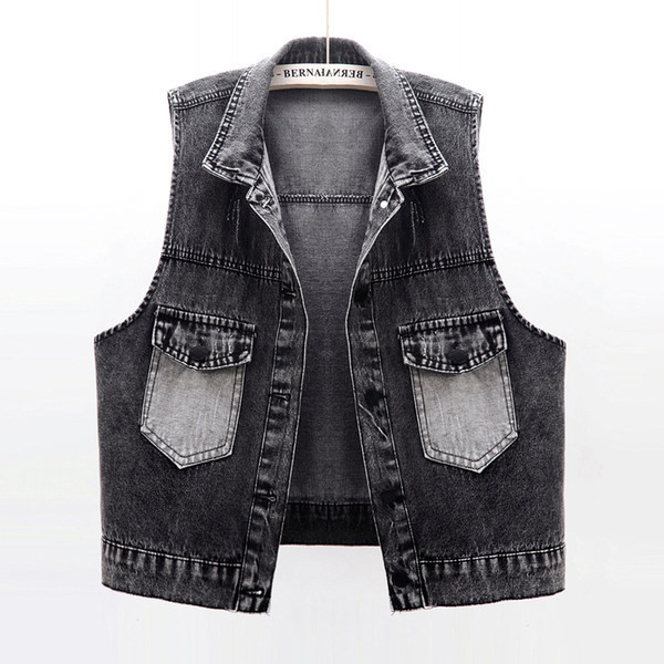 Γυναικείο γιλέκο τζιν με κορδόνια σε μαύρο χρώμα