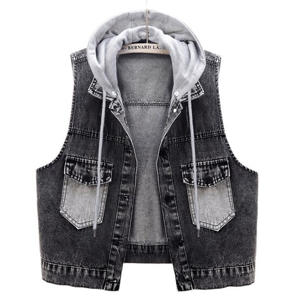 Γυναικείο γιλέκο τζιν με κορδόνια σε μαύρο χρώμα