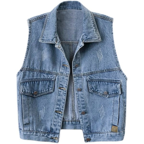 Γυναικείο γιλέκο τζιν με κλασικό κολάρο σε μπλε χρώμα