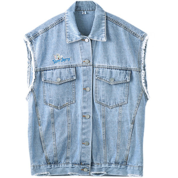 Moderan ženski traper prsluk s aplikacijom i džepovima