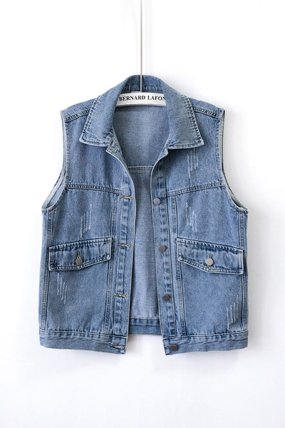 Γυναικείο γιλέκο τζιν με κουμπιά