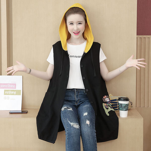 Ženski dugi prsluk s kapuljačom i vezom