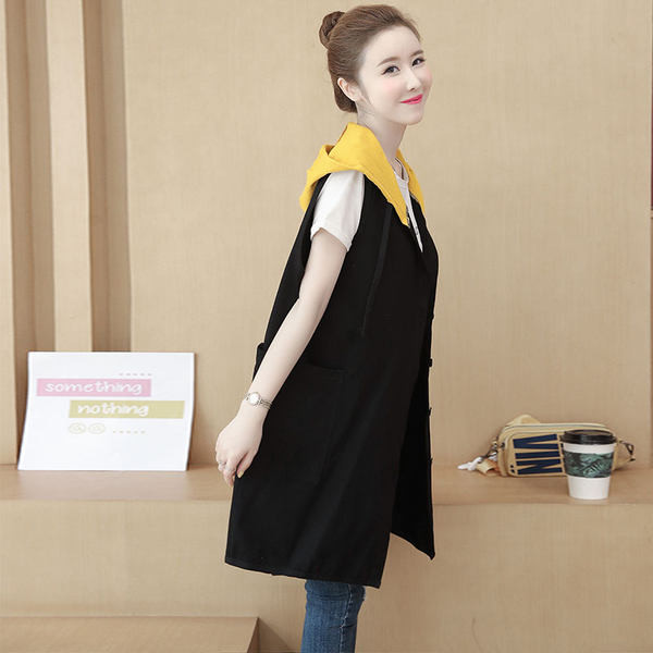 Ženski dugi prsluk s kapuljačom i vezom