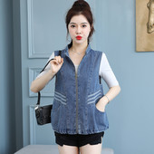 Γυναικείο γιλέκο τζιν με φερμουάρ και τσέπες