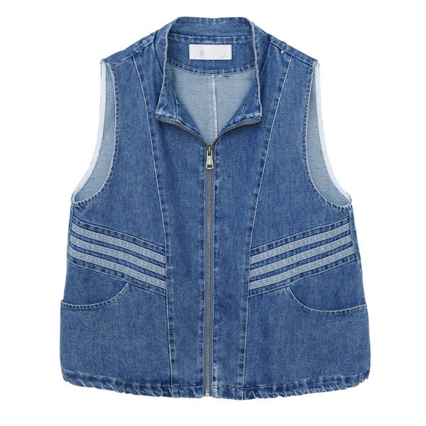Γυναικείο γιλέκο τζιν με φερμουάρ και τσέπες