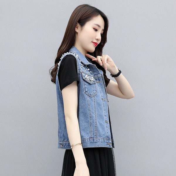 Γυναικείο γιλέκο μοντέρνο με πέρλες και τσέπες