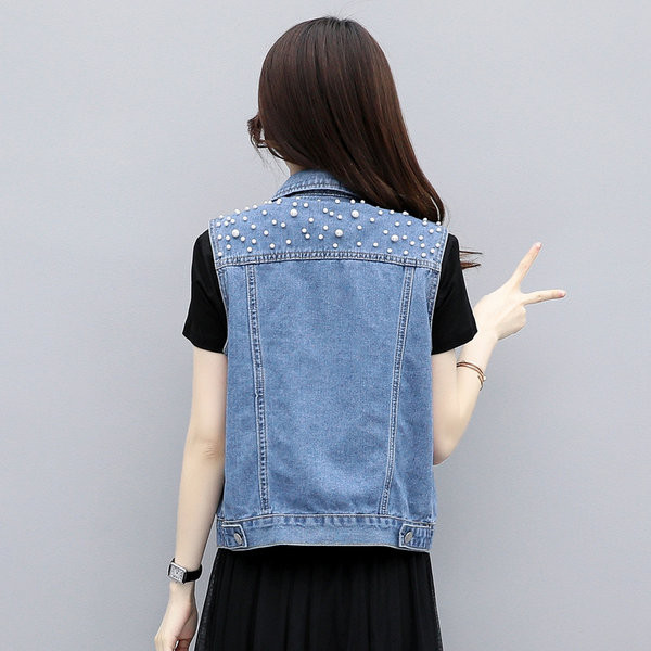 Γυναικείο γιλέκο μοντέρνο με πέρλες και τσέπες