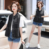 Κοντό φαρδύ τζιν γιλέκο με μεγάλες τσέπες