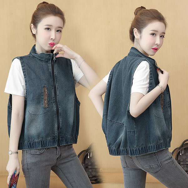 Γυναικείο casual γιλέκο με φερμουάρ και ελαστικό