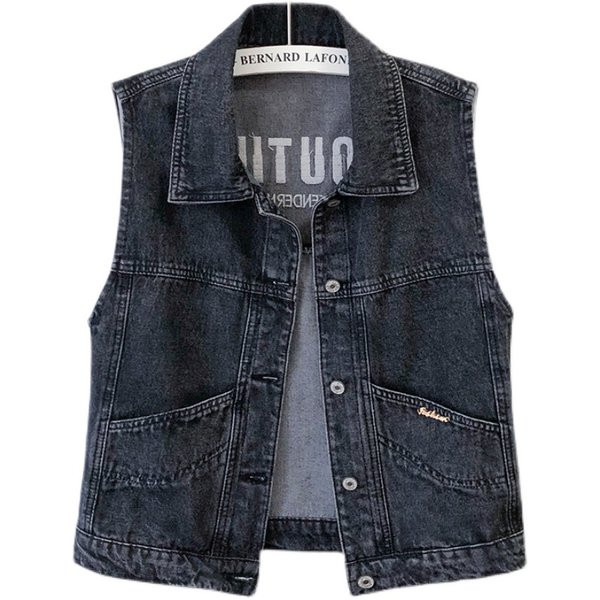 Γυναικείο γιλέκο τζιν με κουμπιά και κλασικό κολάρο